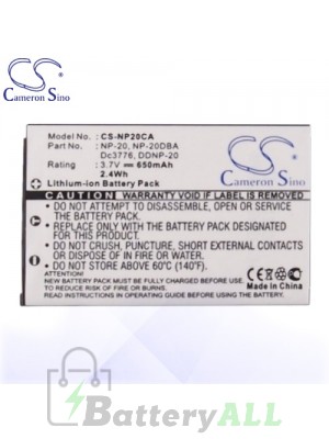 CS Battery for Casio Exilim EX-S20 / EX-S20U / EX-S100WE Battery 650mah CA-NP20CA