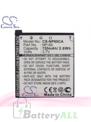 CS Battery for Casio Exilim Zoom EX-Z29BK / EX-Z80BE / EX-Z85 Battery 720mah CA-NP60CA