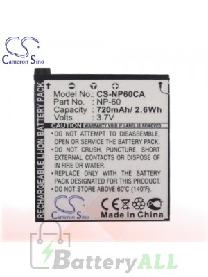 CS Battery for Casio Exilim Zoom EX-Z85EO / EX-Z85GN Battery 720mah CA-NP60CA