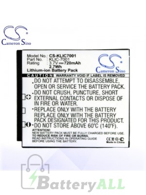 CS Battery for Kodak EasyShare M893 IS / M893IS / M1063 Battery 720mah CA-KLIC7001