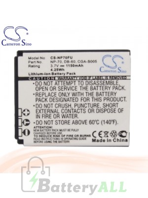 CS Battery for Panasonic Lumix DMC-FX9K / DMC-FX9S / DMC-LX1 Battery 1150mah CA-NP70FU