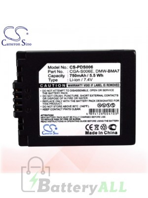 CS Battery for Panasonic Lumix DMC-FZ18 / DMC-FZ18EB-K Battery 750mah CA-PDS006