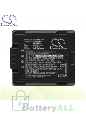 CS Battery for Panasonic VDR-D210 / VDR-D300 / VDR-D300EB-S Battery 3100mah CA-VBD310