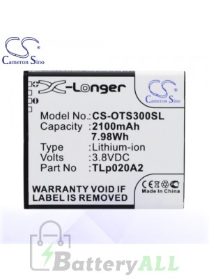 CS Battery for Alcatel TLp020A2 / TLi020A1 / OT-A845L / OT-5050Y Battery PHO-OTS300SL