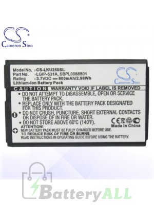 CS Battery for LG GM205 / GS101 / KG280 / KU250 / KX186 / KX190 Battery PHO-LKU250SL