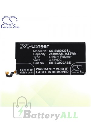 CS Battery for Samsung SM-G920R4 / SM-G920S / SM-G920T / SM-G920V Battery PHO-SMG920SL